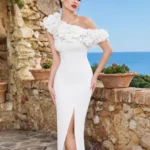 Abito midi elegante con scollo bardot Sonia Pena