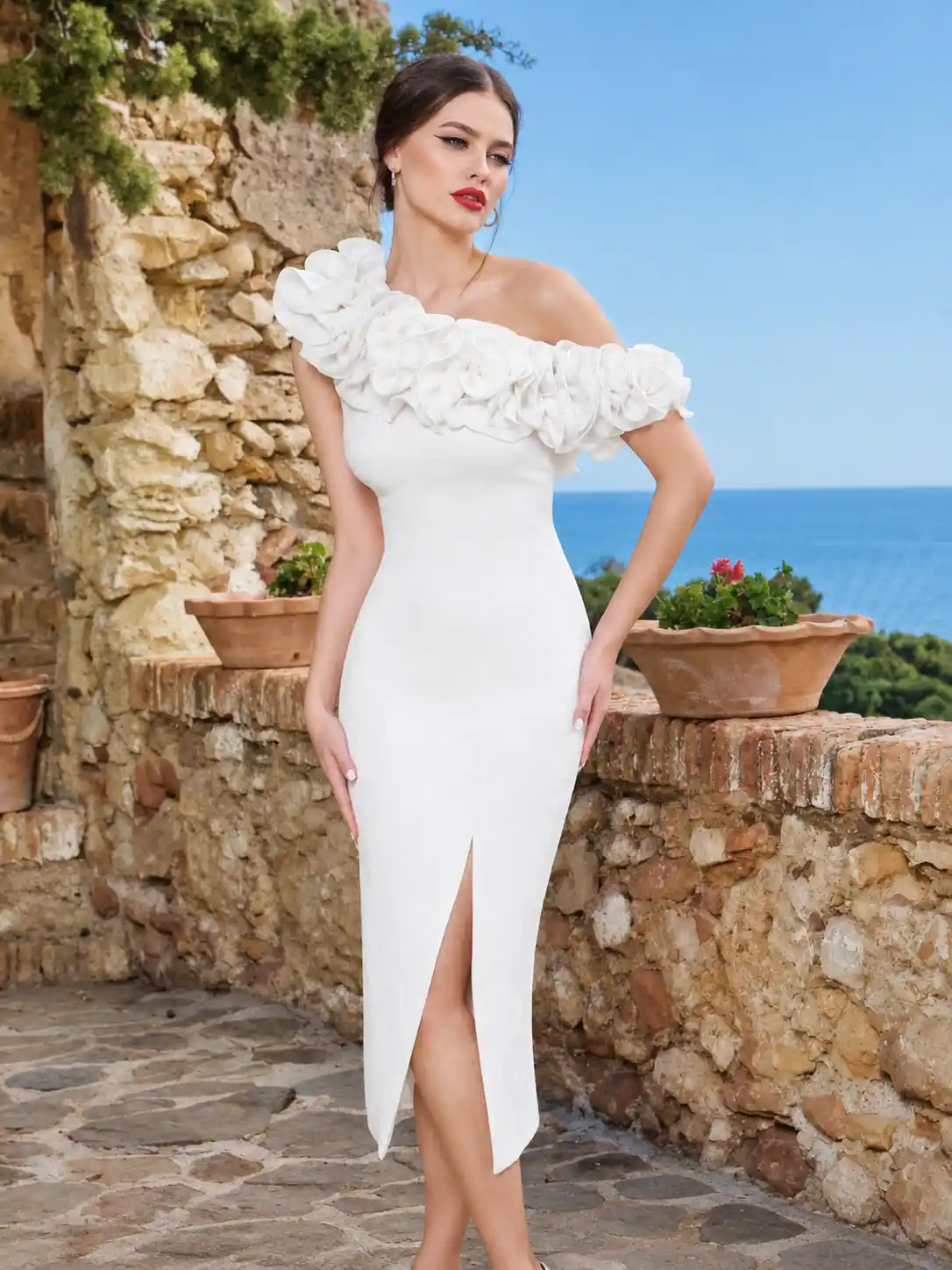 1000200865 Abito midi elegante con scollo bardot Sonia Pena - immagine 1