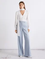 Pantalone palazzo in chevron di lino e viscosa Marella MLLODINO